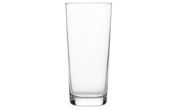 A Tall Glass of Water. A clear glass filled with water stands upright on a plain Transparent background.