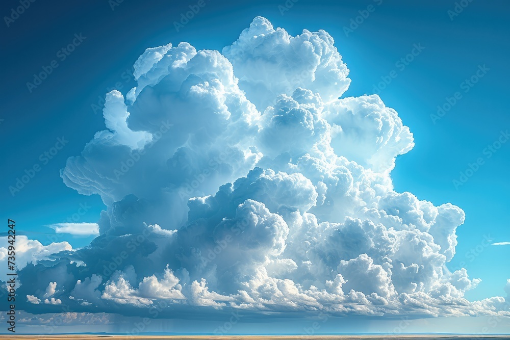 Poster a huge cumulus clouds, thunder heads, centered in frame from ground level. generative ai.