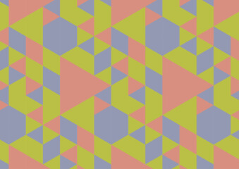 正三角形と六角形を敷き詰めたシームレス背景_くすみ系3色