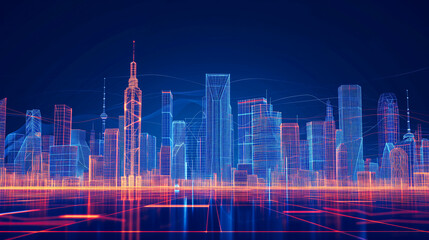 Fototapeta premium Cityscape Innovation: A Bright Digital Future in Cyberspace with Abstract Background