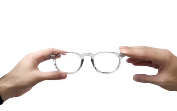 Pair of Hands Holding a Pair of Glasses. A photograph showing a pair of hands securely grasping a pair of glasses. - Powered by Adobe