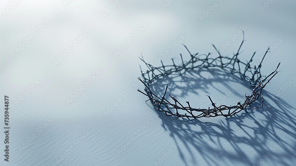 Poster a minimalist wire crown-like structure on a clear, blue backdrop, perfect for themes of simplicity a