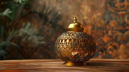 Traditional Islamic lamp for Ramadan celebration on rustic wood background
