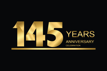 145 year anniversary vector banner template. gold icon isolated on black background.