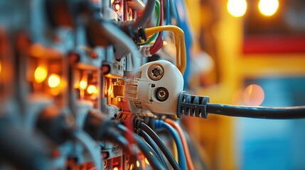 An intricate network of electrical cables and connectors, a testament to complex engineering and technology. Ideal for educational tech content or industrial service imagery.