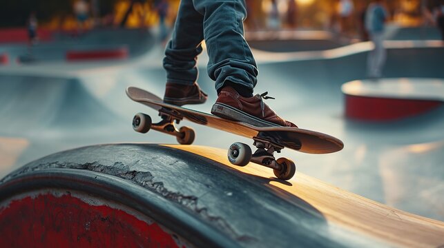 Dynamic capture of a skateboarder performing a trick on a ramp, embodying a sense of action and youth culture. Suitable for sports gear branding or youth-focused event promotions.