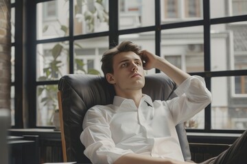 Fototapeta premium Businessman thinking about business plan working in office
