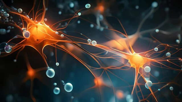 interaction between brain neurons, new neural connections with neural impulse showcasing synaptic transmission