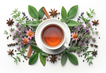 Herbal tea made from dried and fresh herbs, flowers, and plants - obrazy, fototapety, plakaty