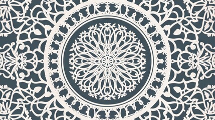 Ramadan Kareem greeting card with Islamic arabesque design, light background and mosaic pattern