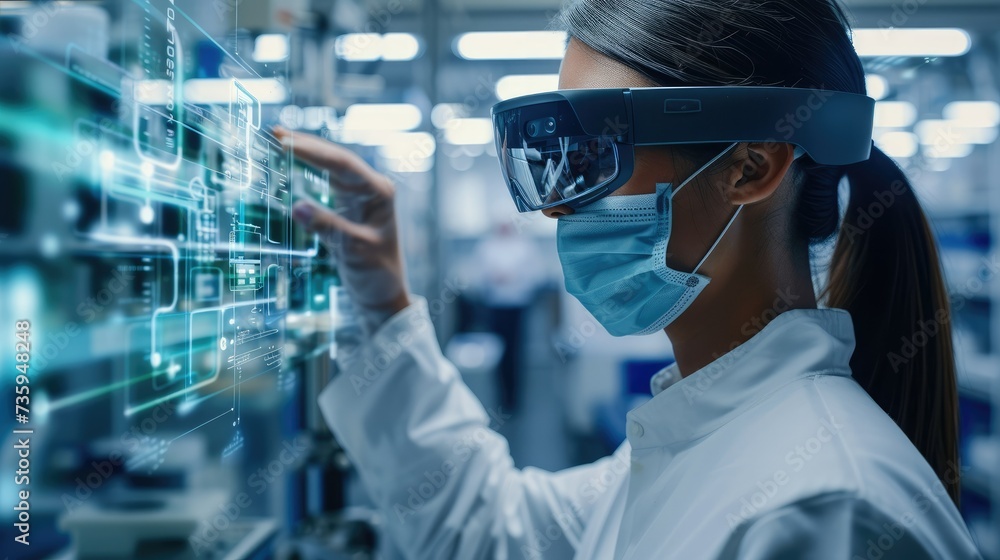 Aufkleber facility manager using ar-glasses and ar-technology to fix a machine in a pharma company. generative