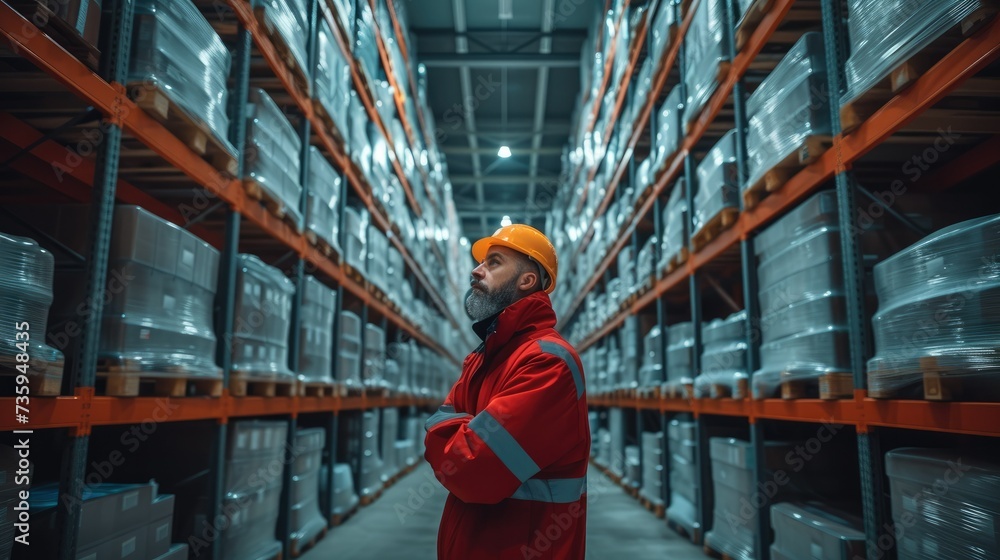 Poster A worker scanning to enter vary strong at a secure storage area within a factory. Generative AI.