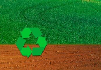 Reciclaje, símbolo, tierra, cultivo, verde