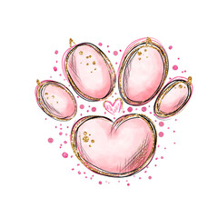 Illustration cat paw. Cat paw clipart isolated on a transparent background 