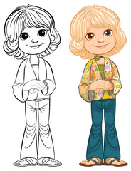 Vector illustration of character in two styles.
