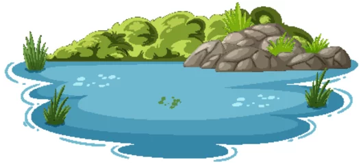 Foto op Plexiglas Kinderen Vector illustration of a tranquil pond scene
