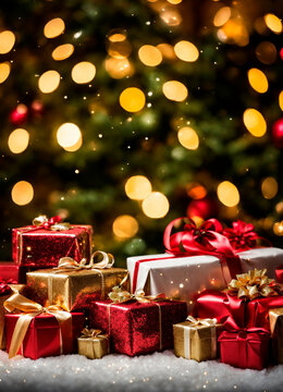 Christmas gifts on a beautiful background. Selective focus.