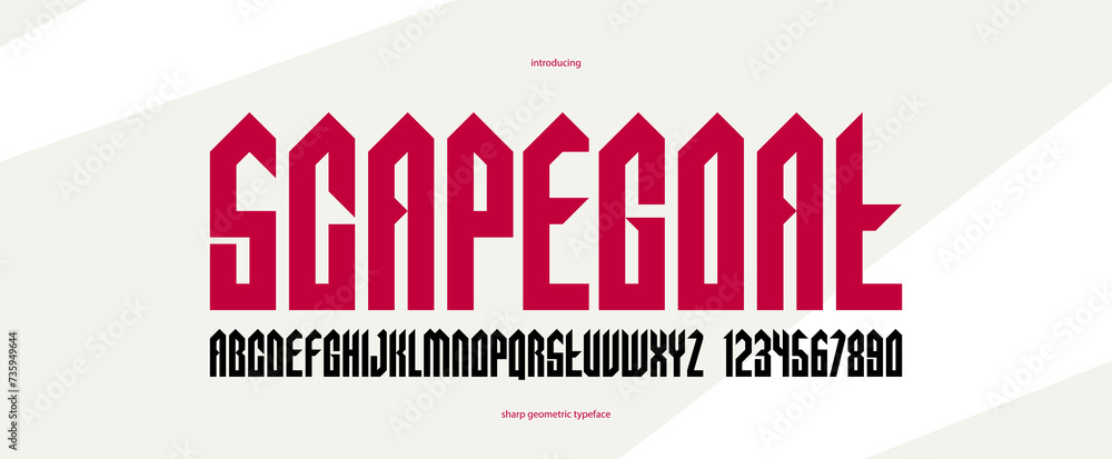 Fototapete sharp and bold gothic font for logo creation of for headlines, edgy geometric modern vector typeface