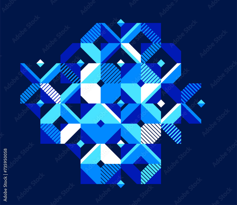 Poster abstract geometric stripy vector background over dark, linear shapes of circles and triangles patter