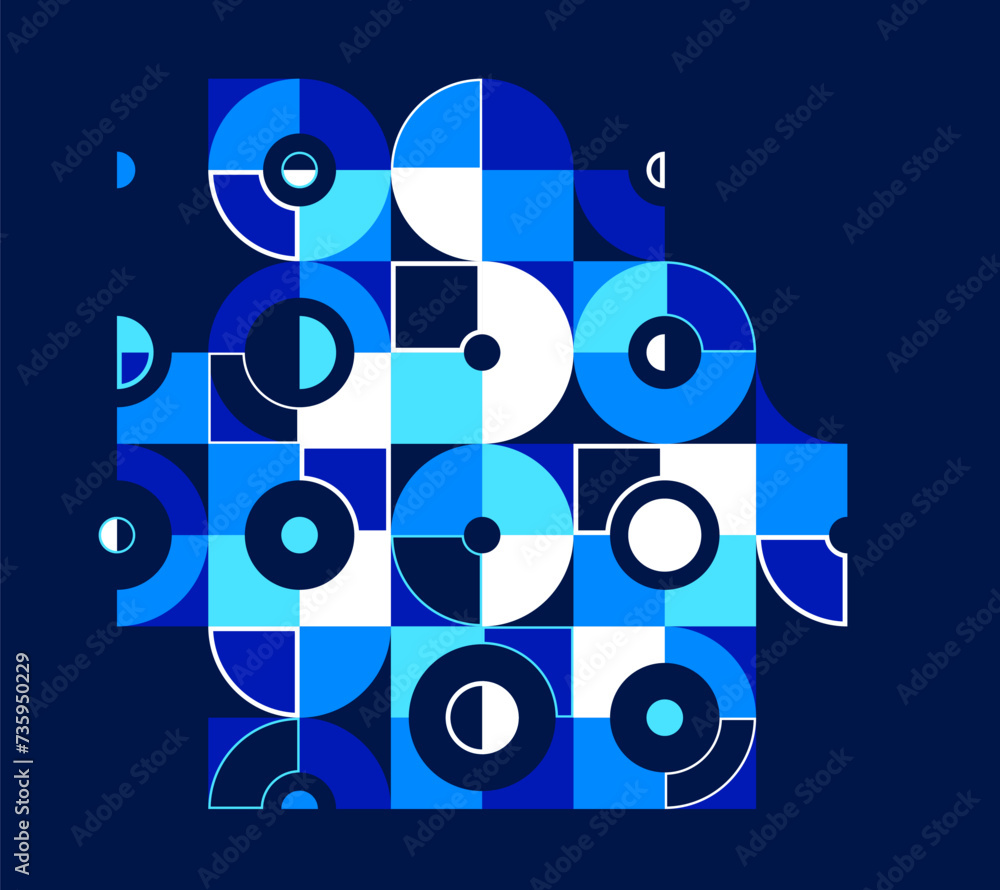 Poster abstract vector bauhaus geometric background, network and digital data composition, mechanical engin
