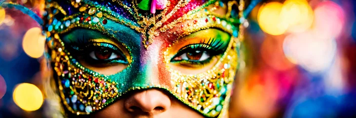 Crédence de cuisine en verre imprimé Carnaval portrait of a woman in a mask at the Brazilian carnival. Selective focus.