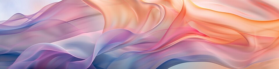 calming rhythms, abstract silk waves in a symphony of pastel sunrise colors, graceful flow of...