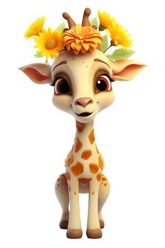 3D character Cute giraf with flowers