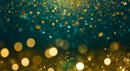 Christmas teal green and golden abstract glitter bokeh background