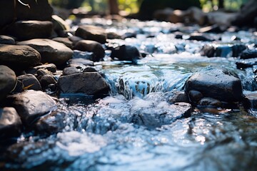 Obraz premium Clean transparent water. Nature. Close-up of water gurgling over cobblestones in the river