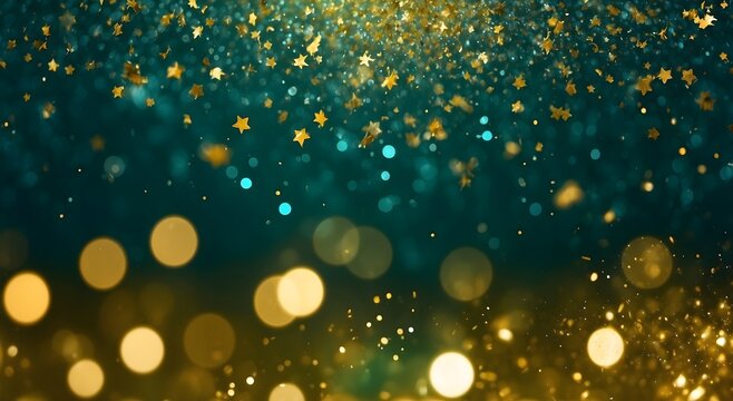 Christmas teal green and golden abstract glitter bokeh background - Powered by Adobe