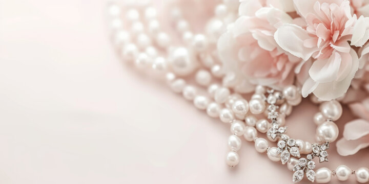 pearl necklace on pink background