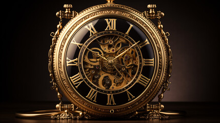 Fototapeta na wymiar Gold vintage clock with Roman numerals