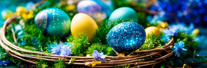 Fototapeta na wymiar beautiful Easter wreath decor. Selective focus.