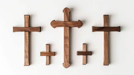 set wooden minimalist catholic cross on the white 