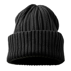 black warm winter hat, isolated on transparent background