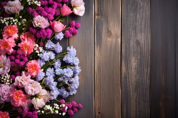 Fototapeta na wymiar Magical spring flowers on a wooden background