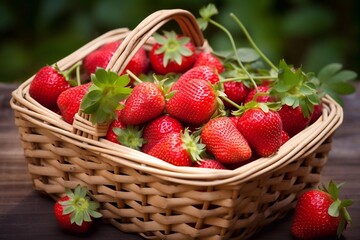Delicious and juicy fresh strawberries in a basket