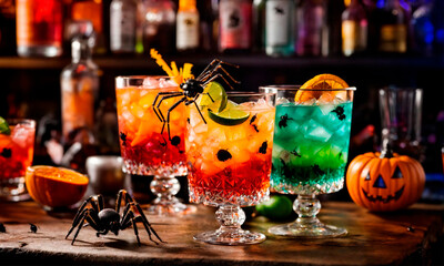 beautiful different cocktails for Halloween. Selective focus.