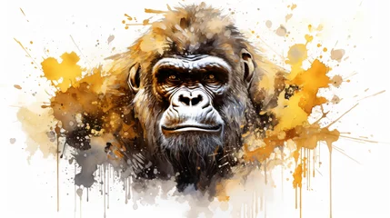 Afwasbaar Fotobehang Aquarel doodshoofd Gorilla portrait of a monkey watercolor illustration