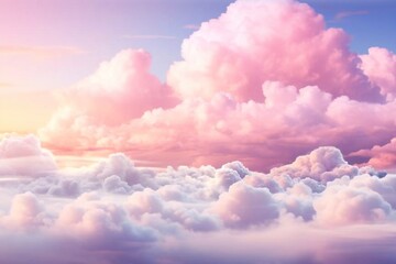 Fototapeta na wymiar Handsome and stylish. Pastel sky with soft white clouds. Fantastic color fantasy background. Sweet dreams concept for wallpaper, backdrop and design