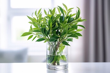 Handsome and stylish. Plants ruscus branches in a jar of water