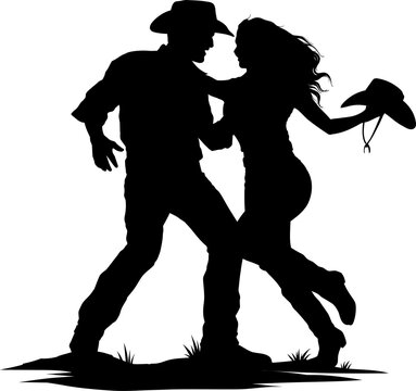 Hand drawn dancing cowboy silhouette