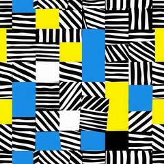 Ukrainian Flag Inspired: Geometric Seamless Pattern with Colorful Simple Shapes