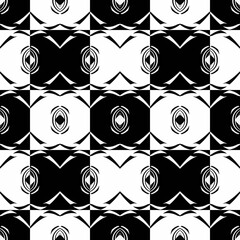 Abstract seamless pattern with decorative geometric  elements. Black and white ornament. Modern stylish texture repeating. Great for tapestry, carpet, bedspread, fabric, ceramic tile, pillow - 735959806