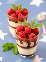 Tiramisu with raspberries,