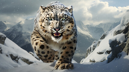 Majestic snow leopard