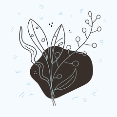 mid-century modern background with drawing plants