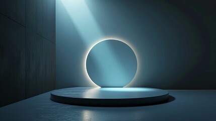 Aesthetic Serenity: Exploring the Minimalist Elegance of a 3D Rendered Empty Round-Shaped Podium, a Visual Journey into Simplicity and Sublime Design Harmony, Crafting an Artistic Canvas 