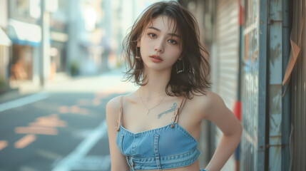 黒髪の若いファッションモデル　水着