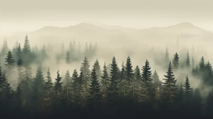 Papier Peint photo Lavable Kaki Misty landscape